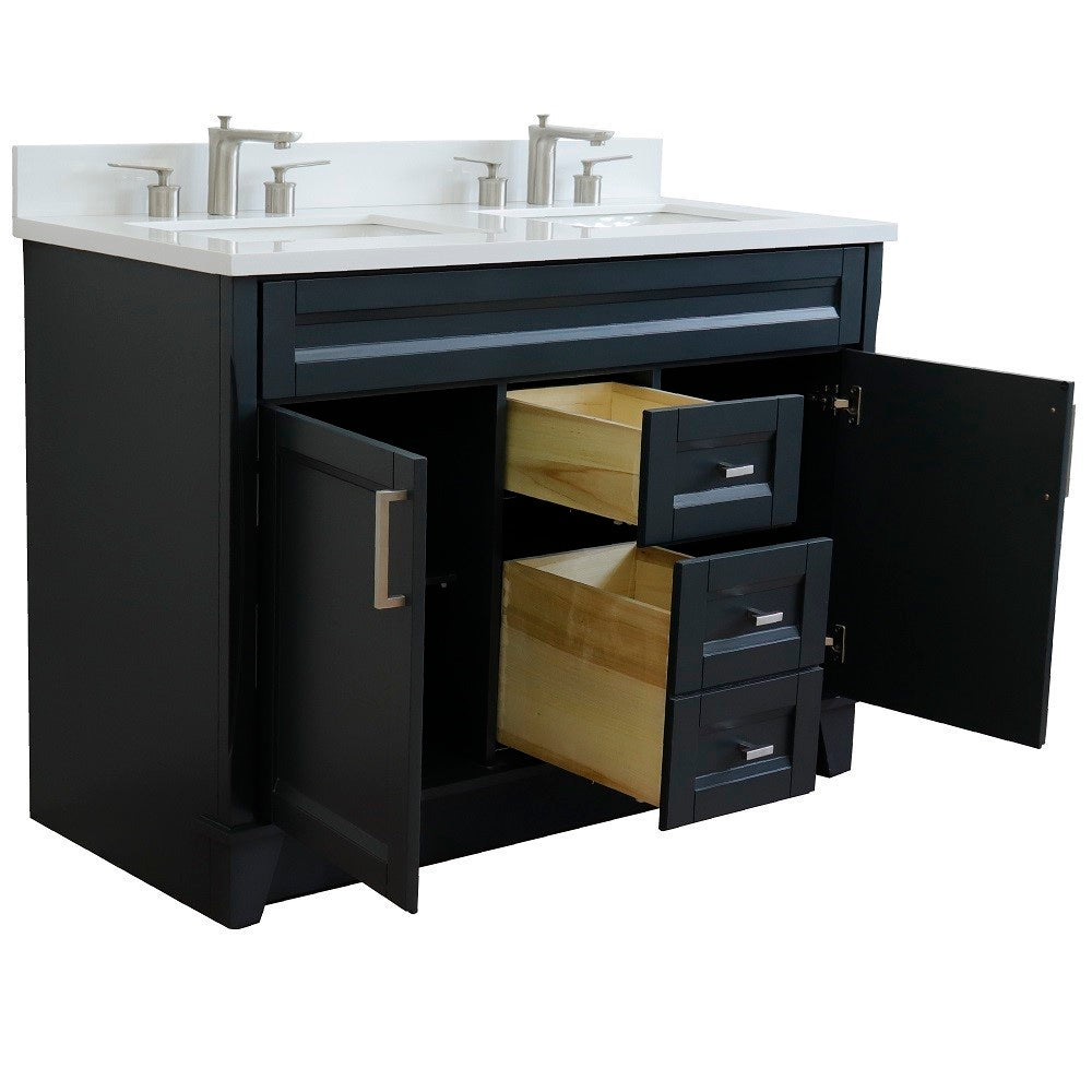 49" Double sink vanity in Dark Gray finish with White engineered stone and rectangle sink