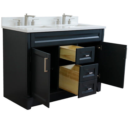 49" Double sink vanity in Dark Gray finish with White engineered stone and rectangle sink