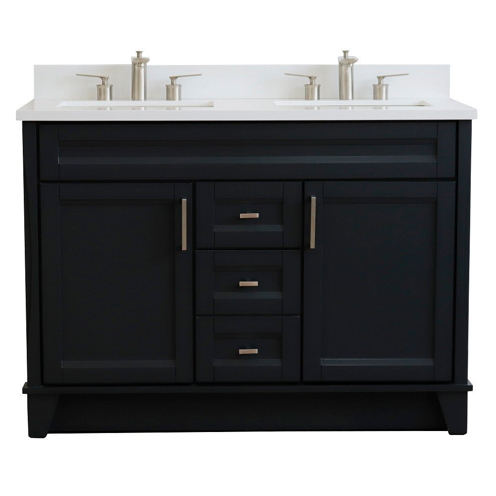 49" Double sink vanity in Dark Gray finish with White engineered stone and rectangle sink