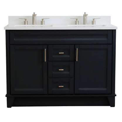 49" Double sink vanity in Dark Gray finish with White engineered stone and rectangle sink