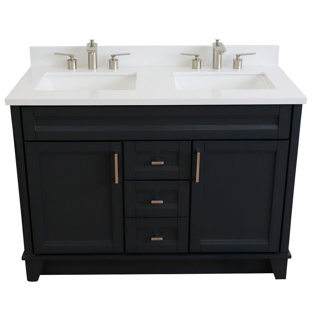 49" Double sink vanity in Dark Gray finish with White engineered stone and rectangle sink