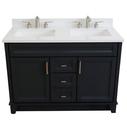 49" Double sink vanity in Dark Gray finish with White engineered stone and rectangle sink