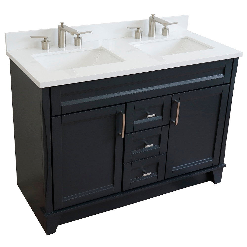 49" Double sink vanity in Dark Gray finish with White engineered stone and rectangle sink