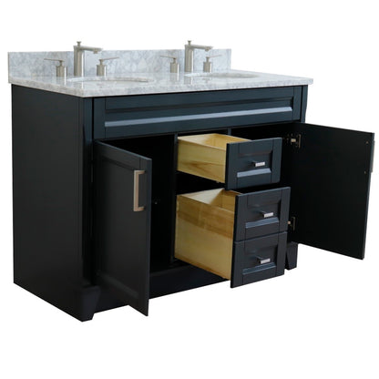 49" Double sink vanity in Dark Gray finish with White Carrara marble and oval sink
