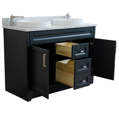 49" Double sink vanity in Dark Gray finish with White Carrara marble and round sink
