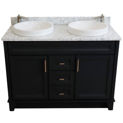 49" Double sink vanity in Dark Gray finish with White Carrara marble and round sink