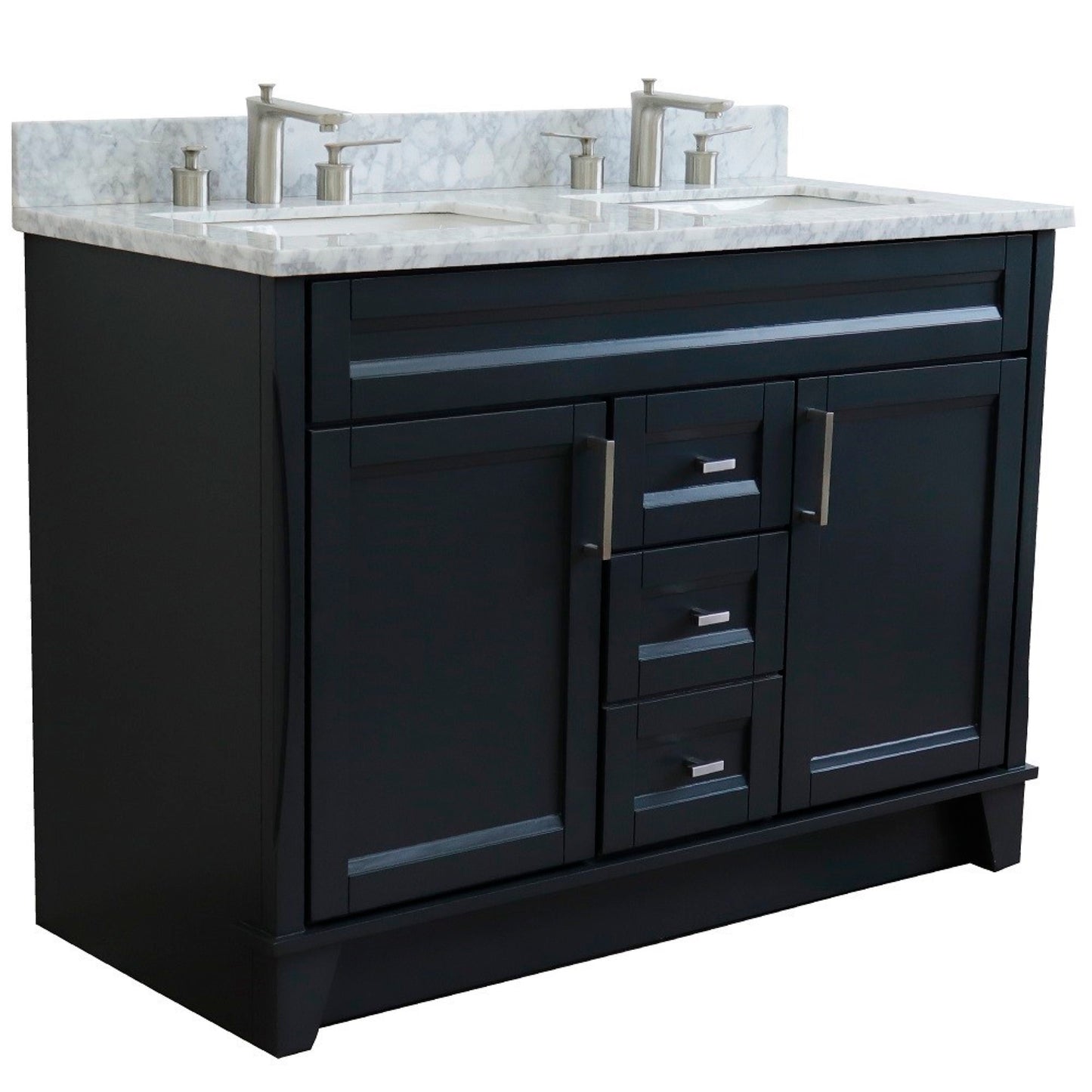 49" Double sink vanity in Dark Gray finish with White Carrara marble and rectangle sink