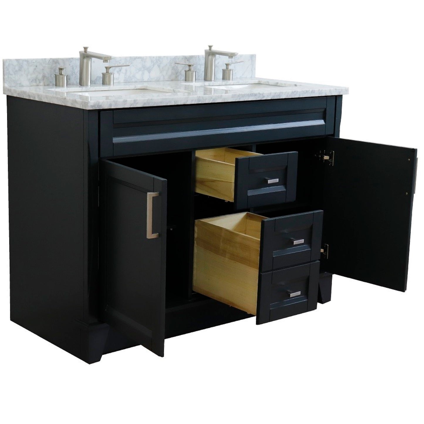 49" Double sink vanity in Dark Gray finish with White Carrara marble and rectangle sink