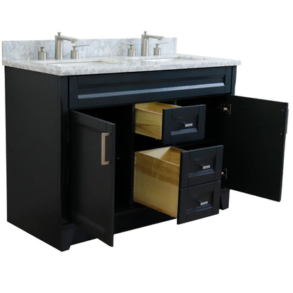 49" Double sink vanity in Dark Gray finish with White Carrara marble and rectangle sink