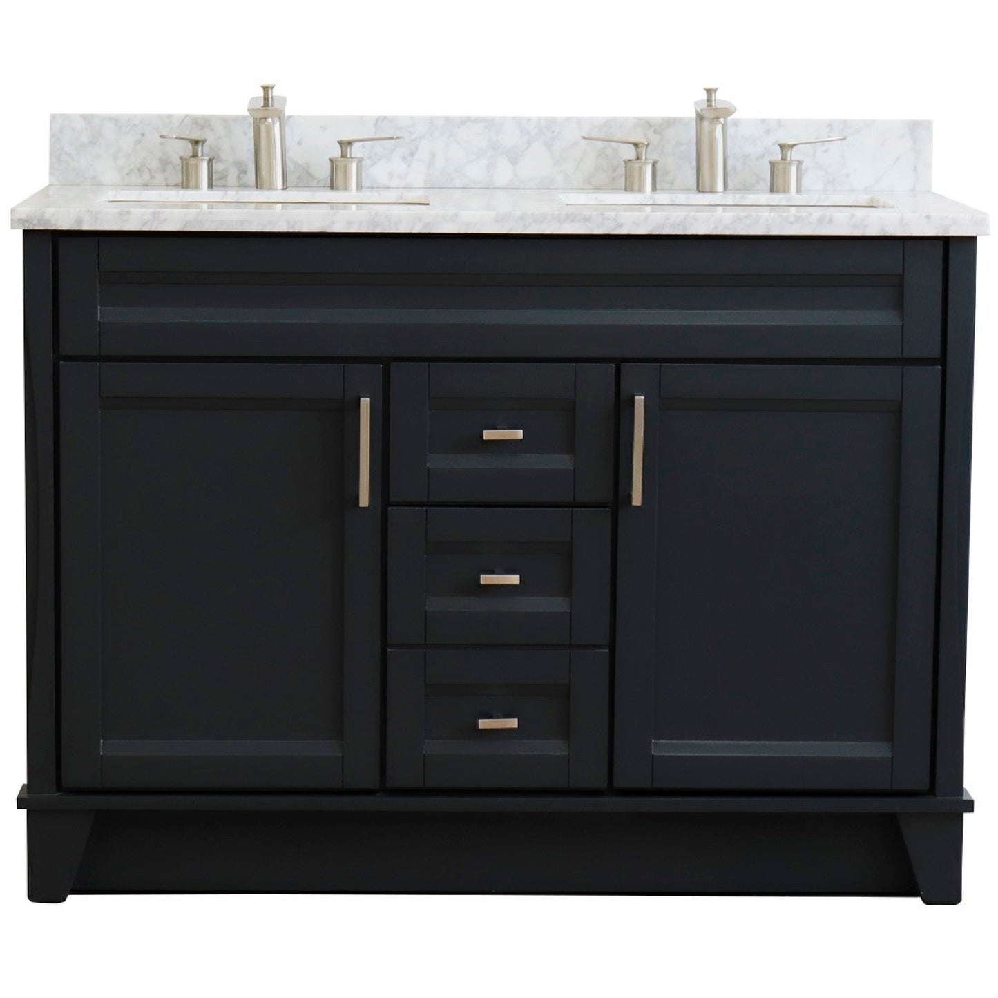 49" Double sink vanity in Dark Gray finish with White Carrara marble and rectangle sink
