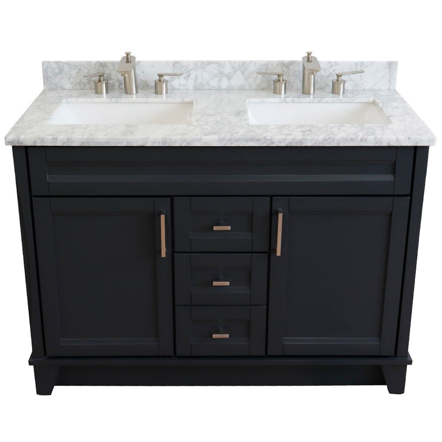 49" Double sink vanity in Dark Gray finish with White Carrara marble and rectangle sink