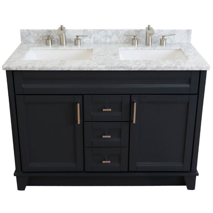 49" Double sink vanity in Dark Gray finish with White Carrara marble and rectangle sink
