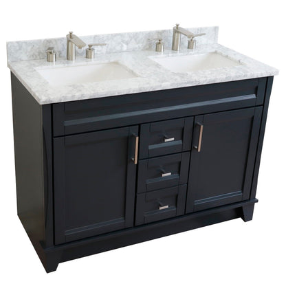 49" Double sink vanity in Dark Gray finish with White Carrara marble and rectangle sink