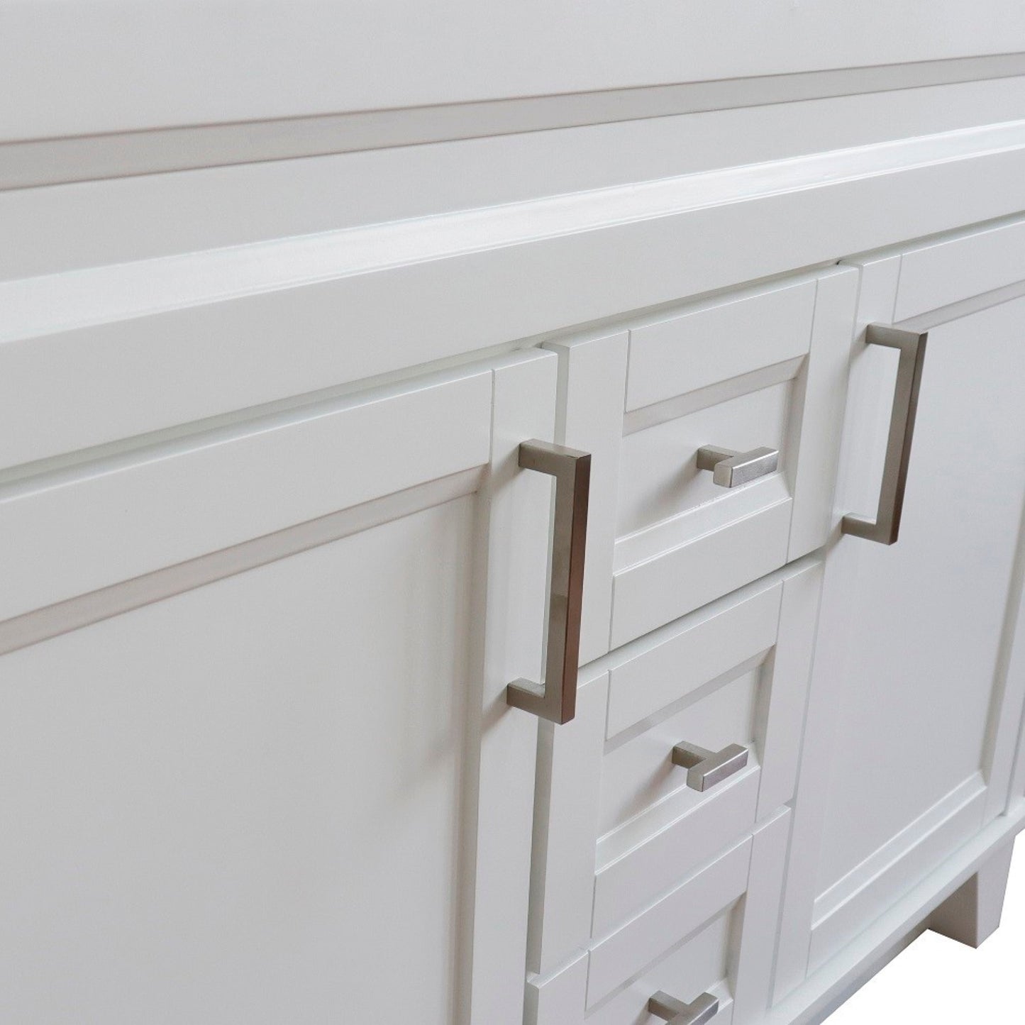 49" Double sink vanity in White finish with Black galaxy granite and oval sink