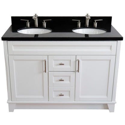 49" Double sink vanity in White finish with Black galaxy granite and oval sink