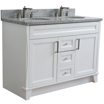 49" Double sink vanity in White finish with Gray granite and oval sink