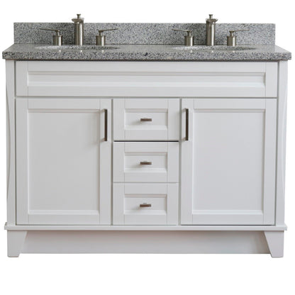 49" Double sink vanity in White finish with Gray granite and oval sink