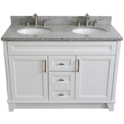 49" Double sink vanity in White finish with Gray granite and oval sink
