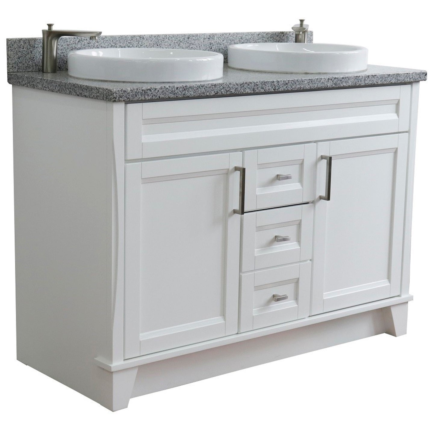 49" Double sink vanity in White finish with Gray granite and round sink