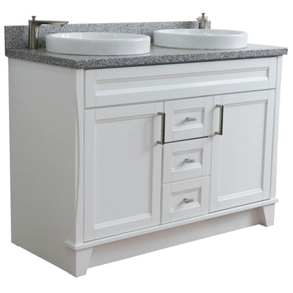 49" Double sink vanity in White finish with Gray granite and round sink