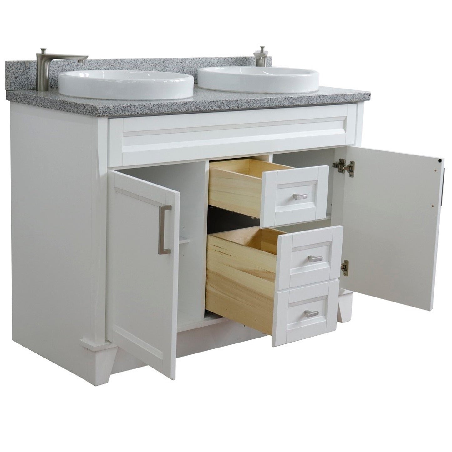 49" Double sink vanity in White finish with Gray granite and round sink
