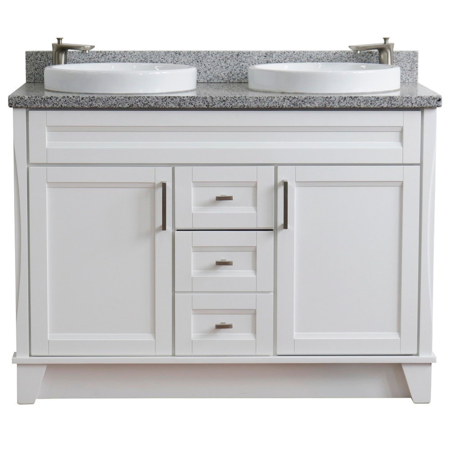 49" Double sink vanity in White finish with Gray granite and round sink