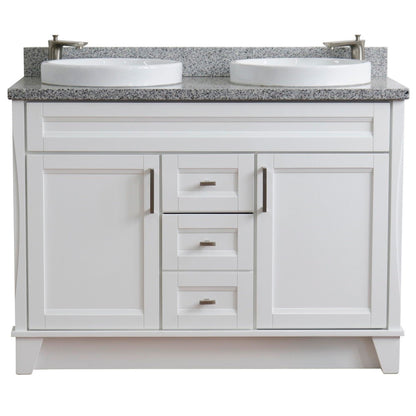 49" Double sink vanity in White finish with Gray granite and round sink