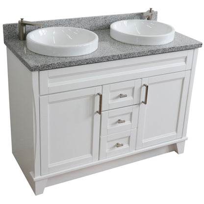 49" Double sink vanity in White finish with Gray granite and round sink