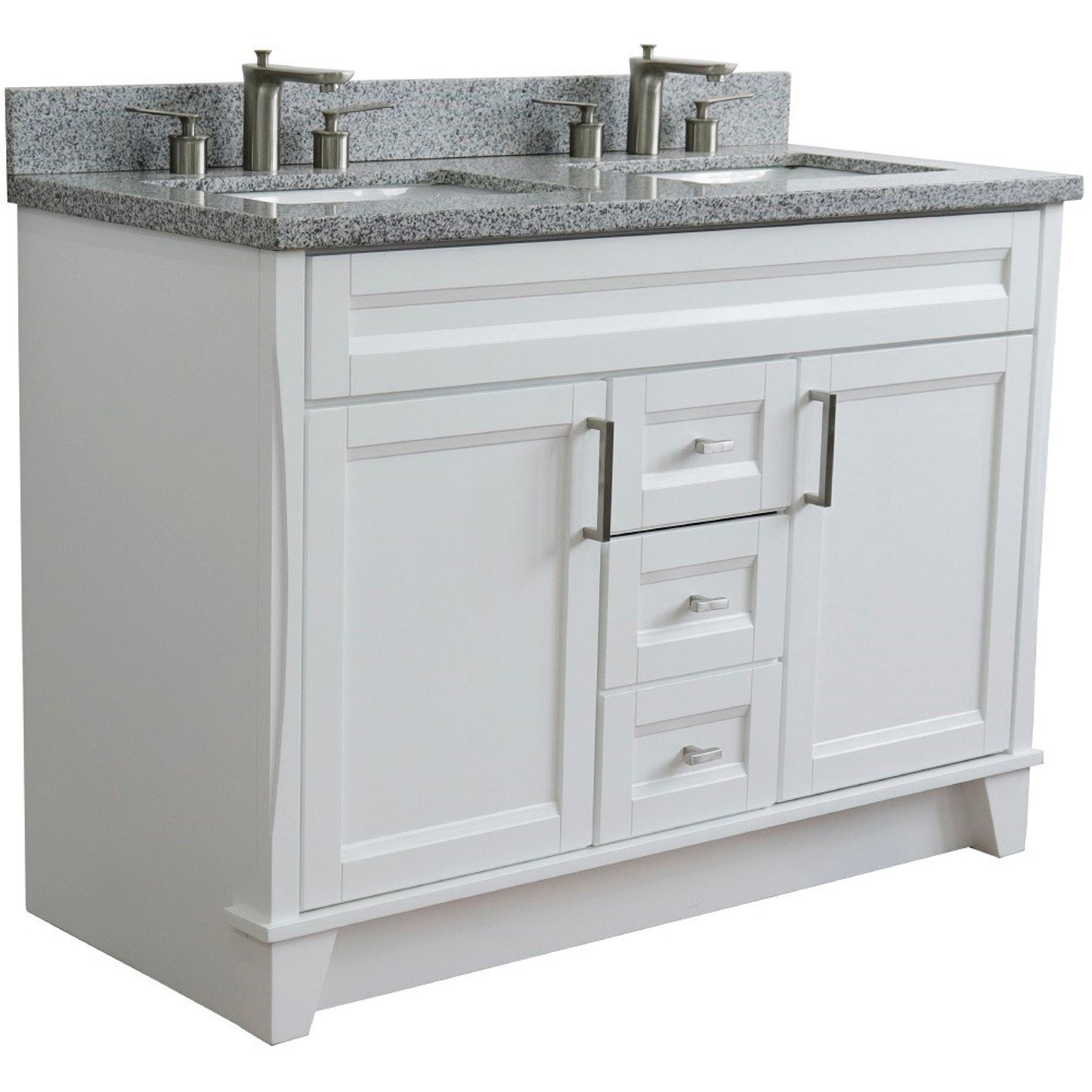 49" Double sink vanity in White finish with Gray granite and rectangle sink