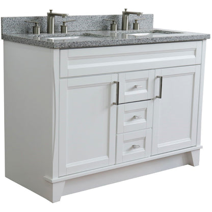 49" Double sink vanity in White finish with Gray granite and rectangle sink