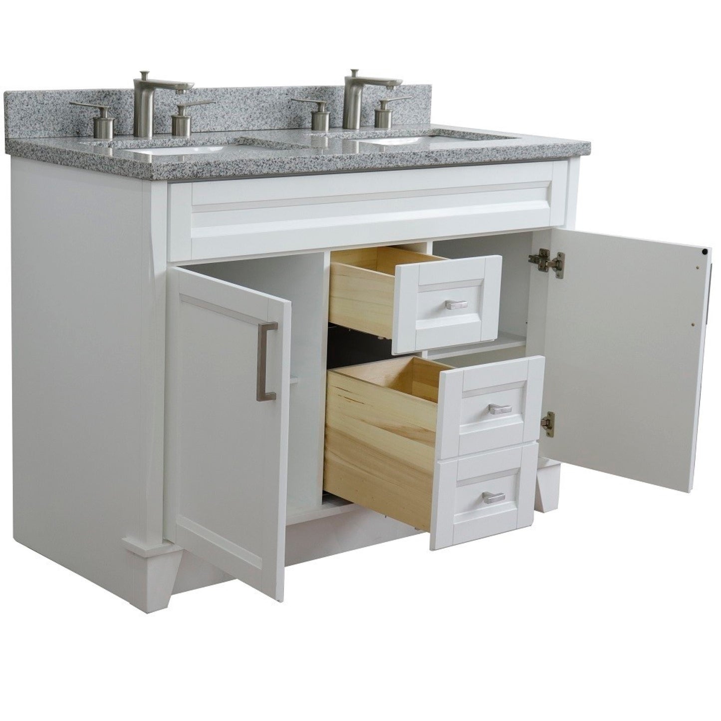 49" Double sink vanity in White finish with Gray granite and rectangle sink