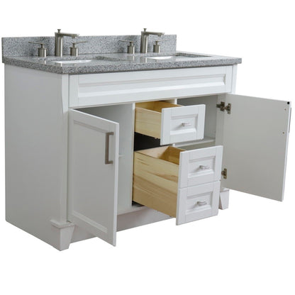 49" Double sink vanity in White finish with Gray granite and rectangle sink