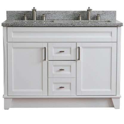 49" Double sink vanity in White finish with Gray granite and rectangle sink