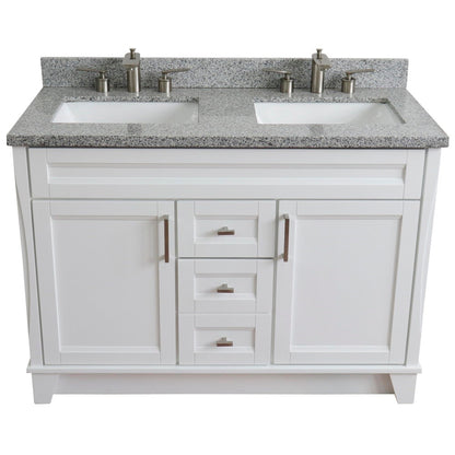 49" Double sink vanity in White finish with Gray granite and rectangle sink