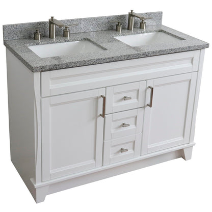 49" Double sink vanity in White finish with Gray granite and rectangle sink