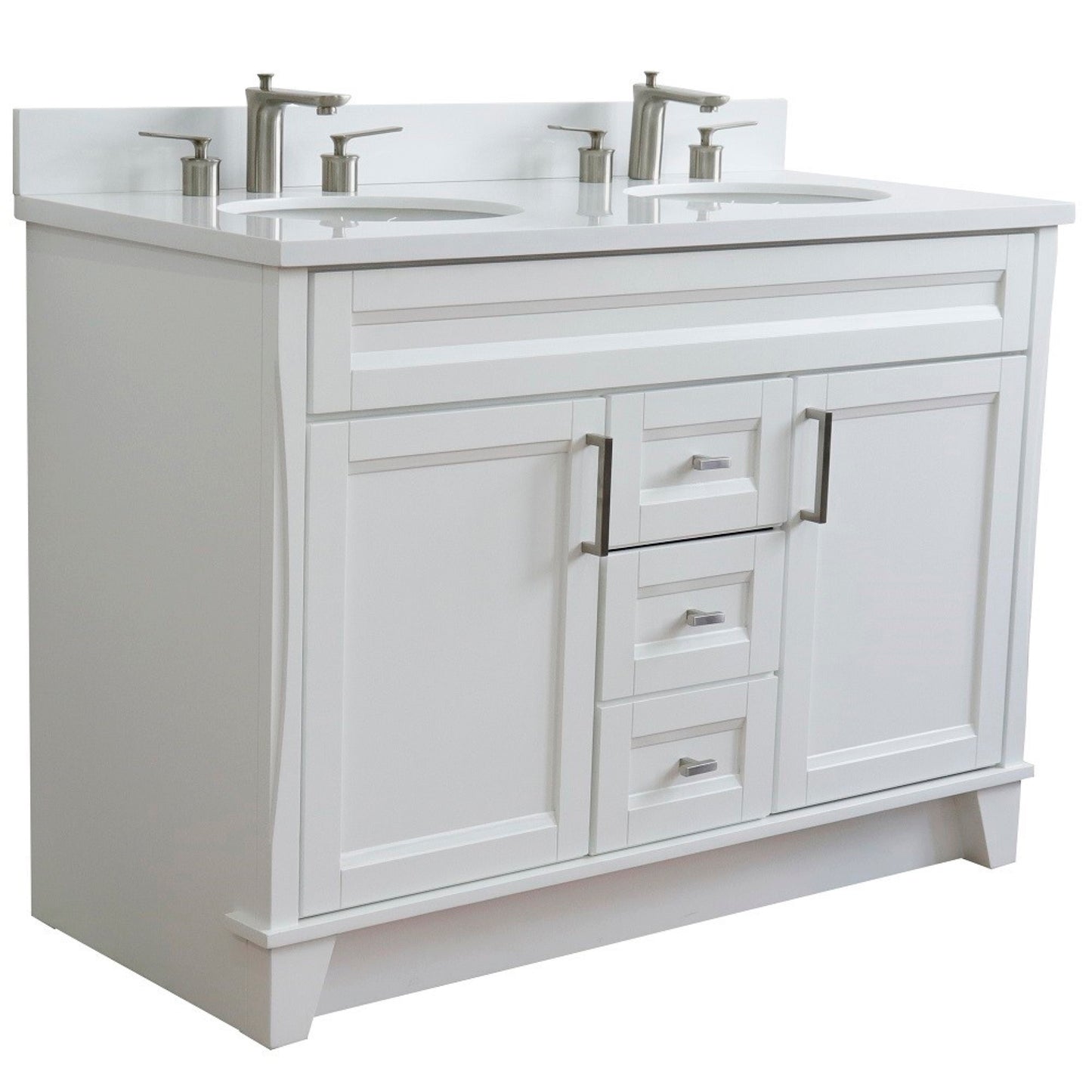 49" Double sink vanity in White finish with White engineered stone and oval sink