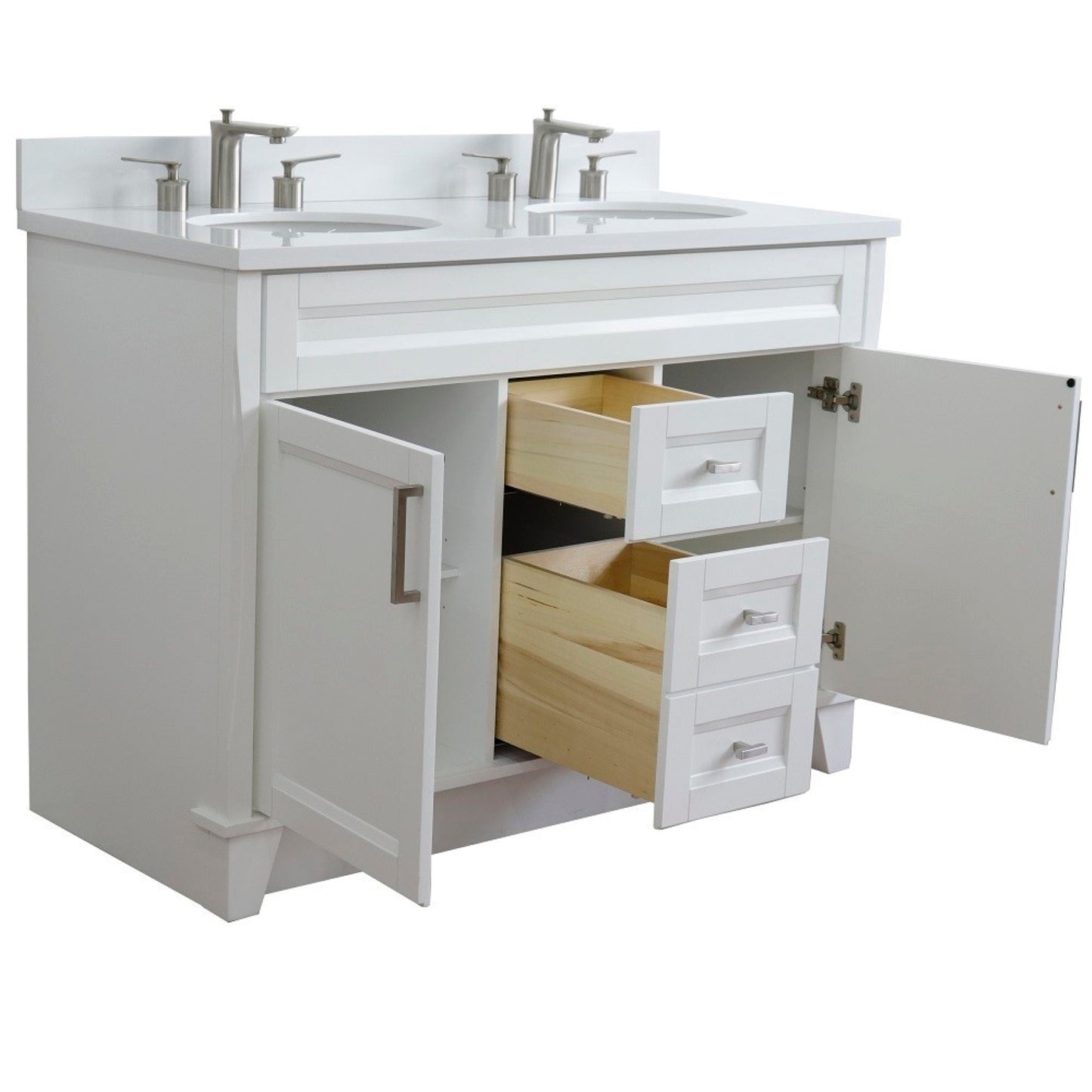 49" Double sink vanity in White finish with White engineered stone and oval sink