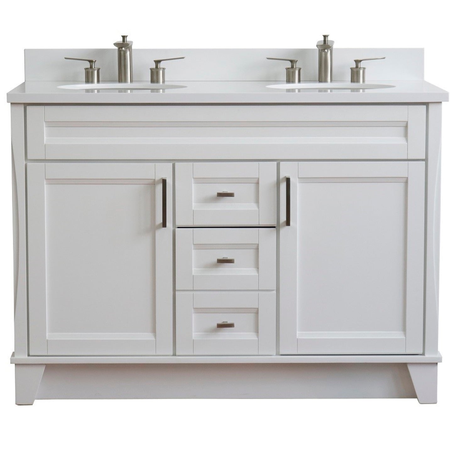 49" Double sink vanity in White finish with White engineered stone and oval sink