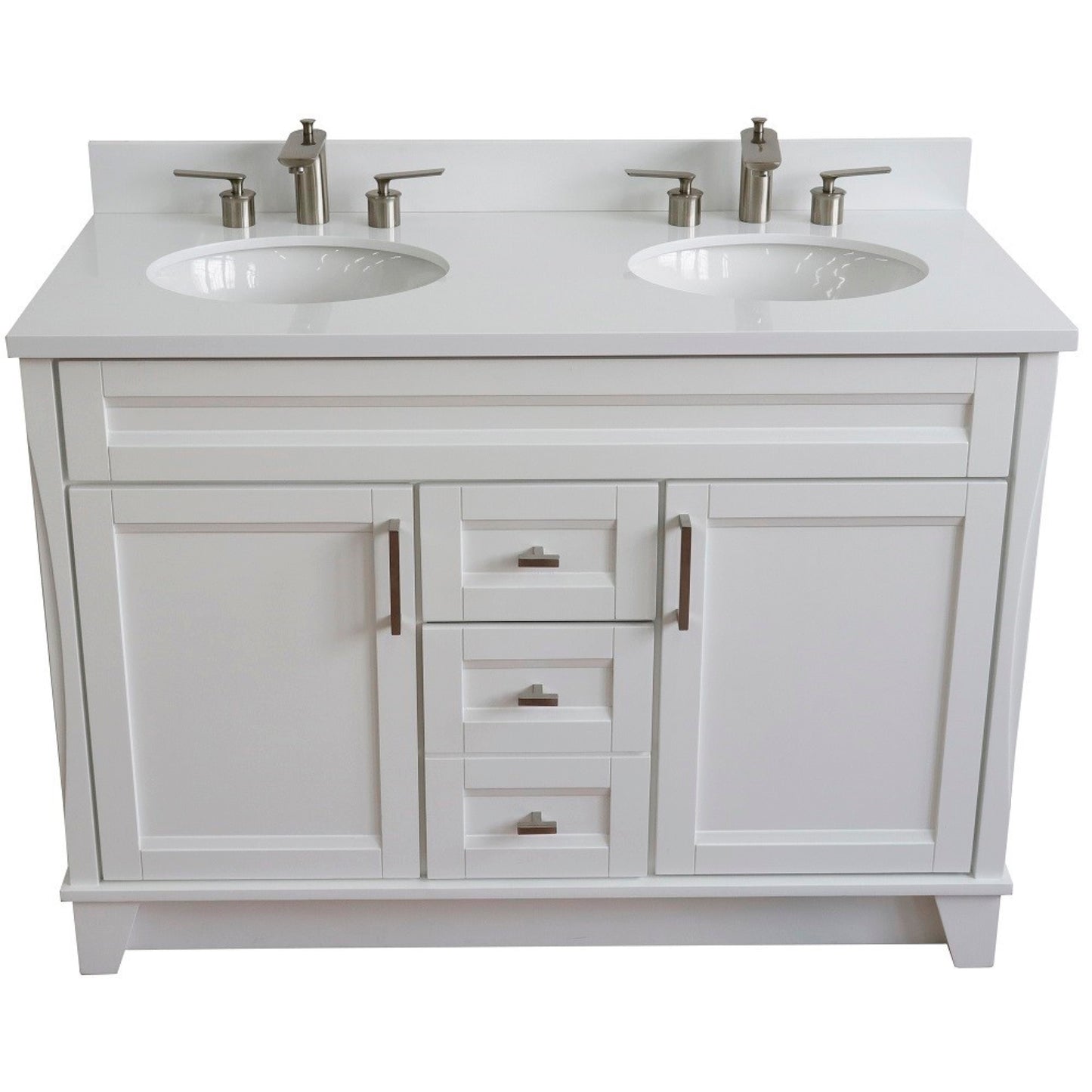 49" Double sink vanity in White finish with White engineered stone and oval sink