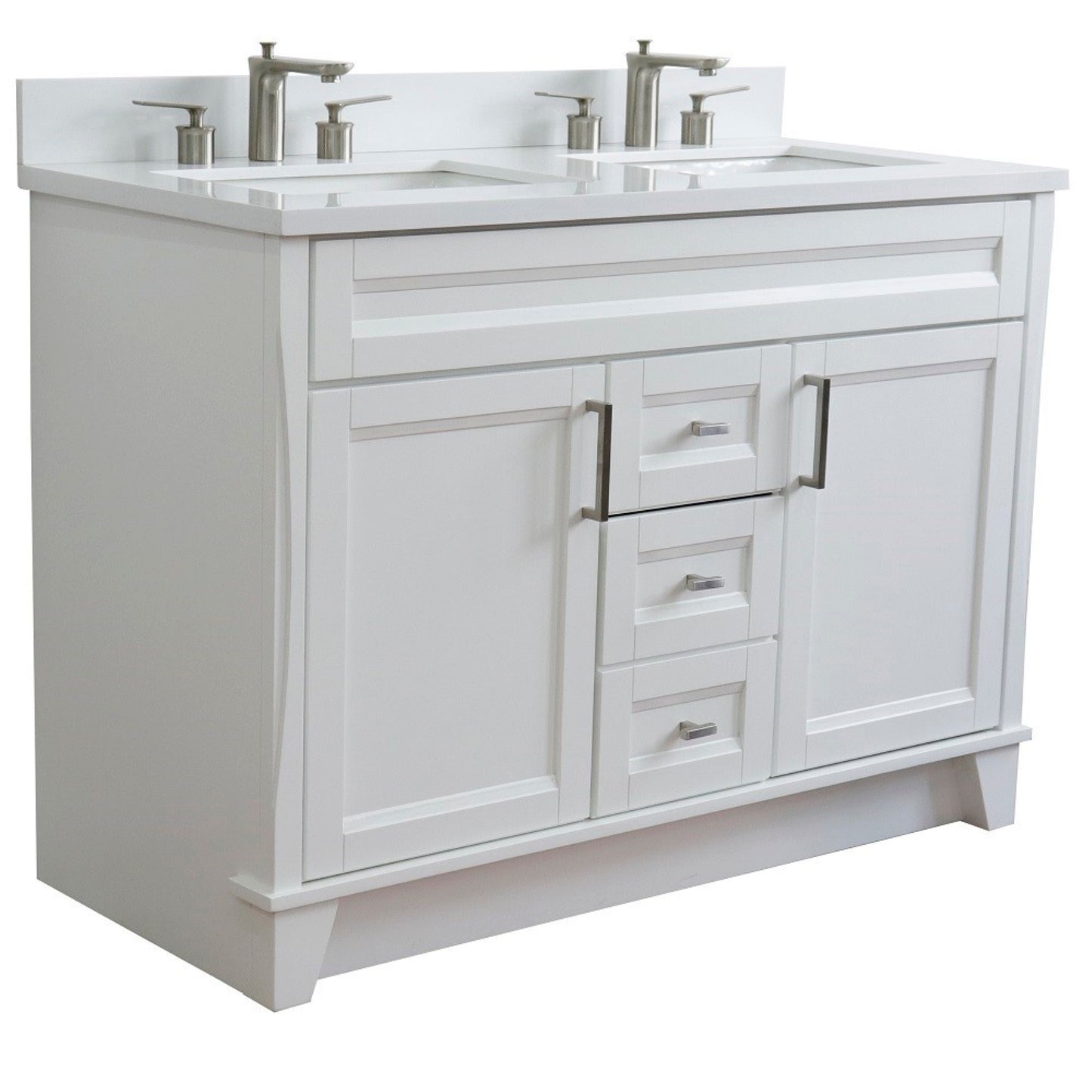 49" Double sink vanity in White finish with White engineered stone and rectangle sink