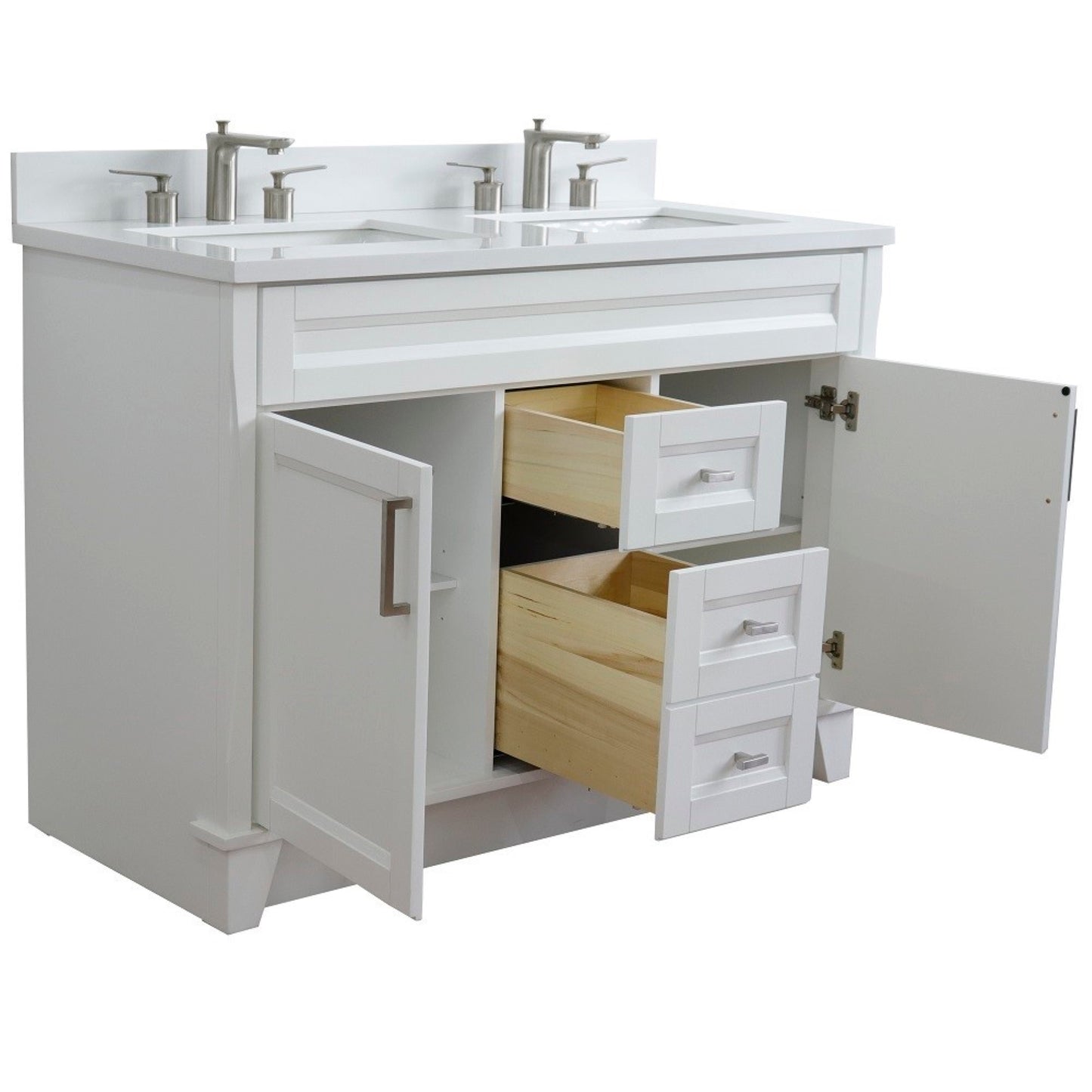 49" Double sink vanity in White finish with White engineered stone and rectangle sink