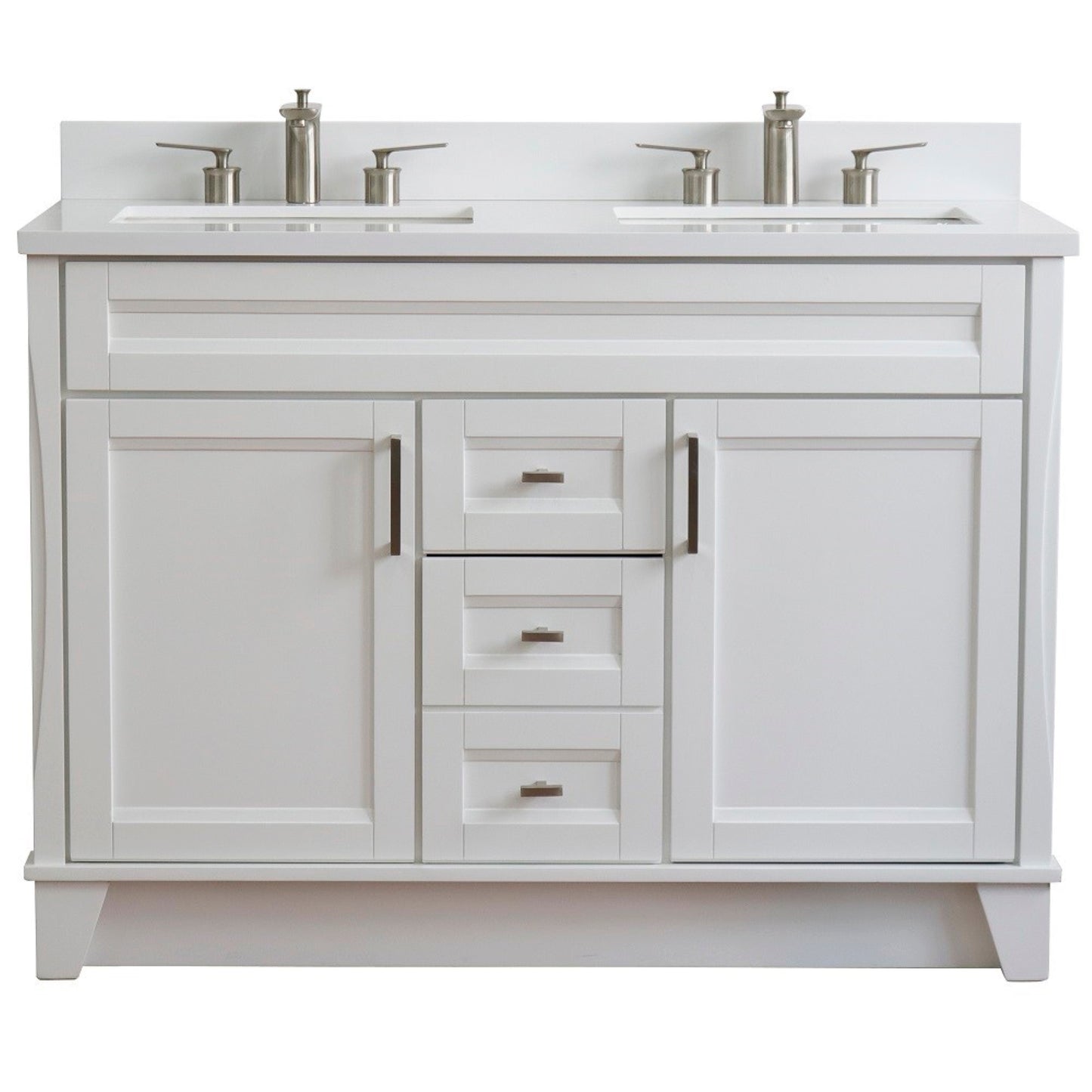 49" Double sink vanity in White finish with White engineered stone and rectangle sink