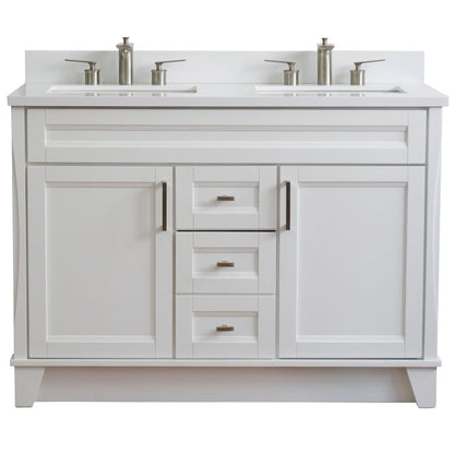 49" Double sink vanity in White finish with White engineered stone and rectangle sink