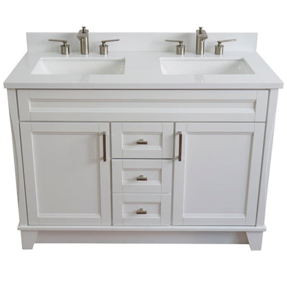49" Double sink vanity in White finish with White engineered stone and rectangle sink