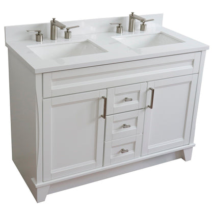 49" Double sink vanity in White finish with White engineered stone and rectangle sink