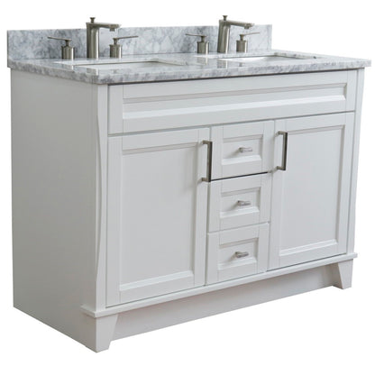 49" Double sink vanity in White finish with White Carrara marble and rectangle sink