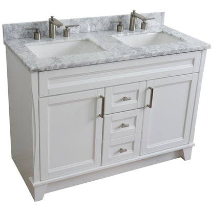49" Double sink vanity in White finish with White Carrara marble and rectangle sink
