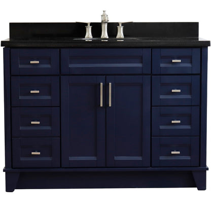 49" Single sink vanity in Blue finish with Black galaxy granite and oval sink