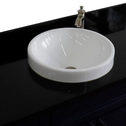 49" Single sink vanity in Blue finish with Black galaxy granite and round sink