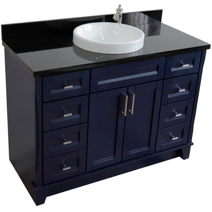 49" Single sink vanity in Blue finish with Black galaxy granite and round sink